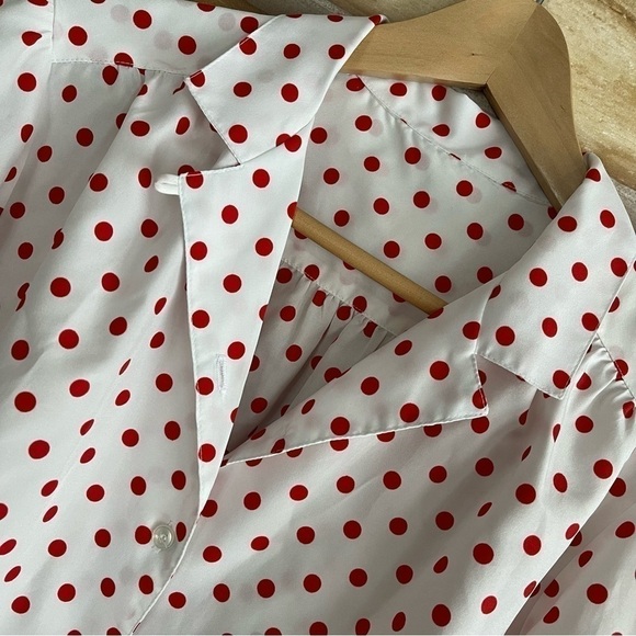 Vintage silky lightweight polkadot long sleeve blouse size large - Picture 6 of 13